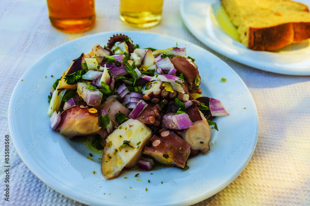 Octopus salad, traditional Mediterranean salad