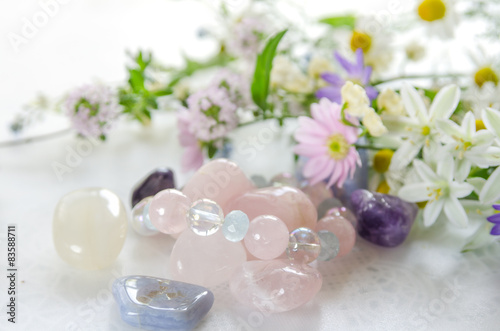 gemstones with herbal flowers