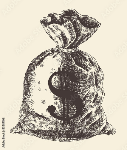 Money bag vintage illustration