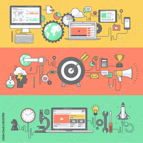 Color line banners for web development, business and marketing