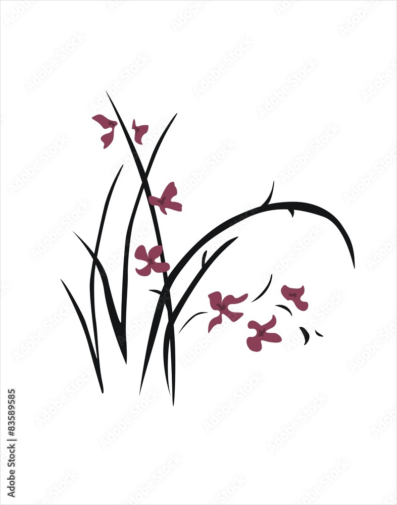 dibujo oriental de flores y hierbas Stock Vector | Adobe Stock