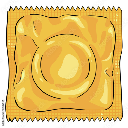 Vector Single Cartoon Condom in Yellow Package