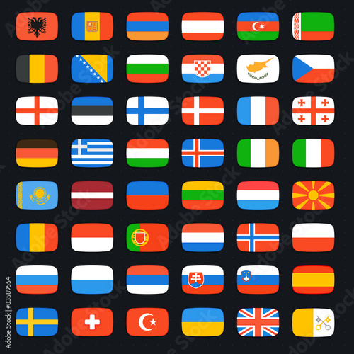 Flags of Europe, complete set. Vector icons