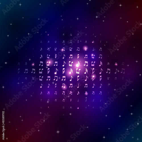 Music notes in space background with shiny stars