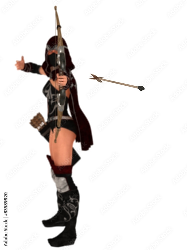 Masked female assassin archer looses arrow Masked female assassin archer looses arrow