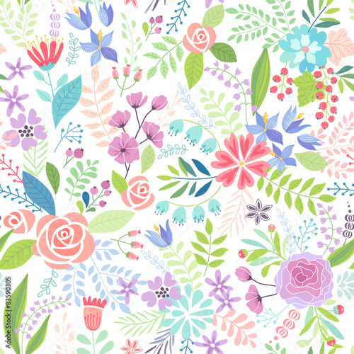 Fototapeta Naklejka Na Ścianę i Meble -  Seamless Floral colorful hand drawn pattern.