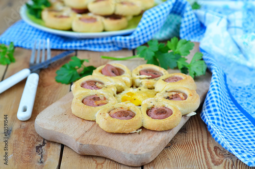 Buns with sausage, cheese and eggs