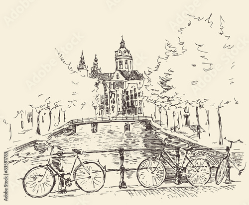 Streets in Amsterdam city, vector illustration