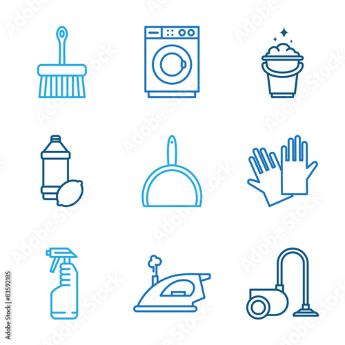 Cleaning Tools Icons in Flat Color Style