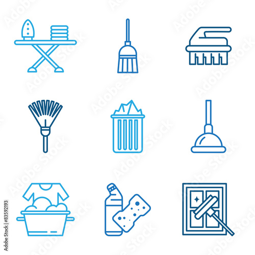 Cleaning Tools Icons in Flat Color Style