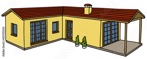 Hand drawing of a low family house
