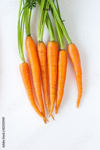 fresh carrots on white background.