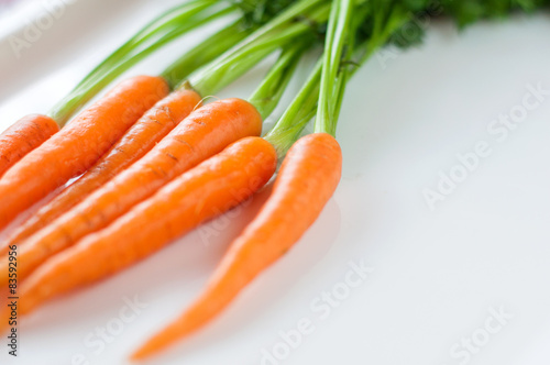 fresh carrots on white background.