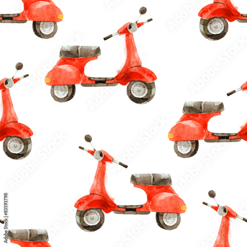 watercolor seamless pattern with scooter 