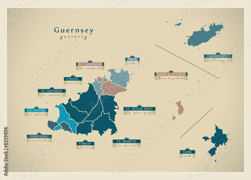 Modern Map - Guernsey with regions GG