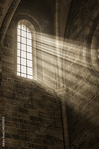 church window with sunbeams