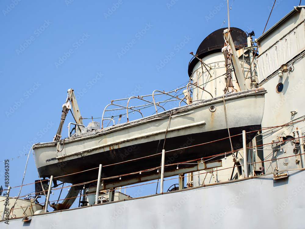 Fototapeta premium lifeboat in an old battleship museum in Thailand