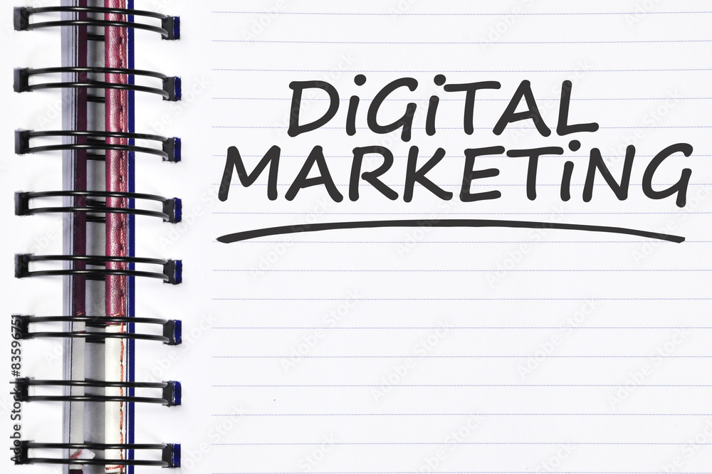 digital marketing words on spring note book