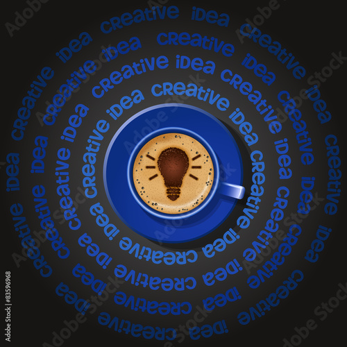 blue cup of light bulb in cappuccino