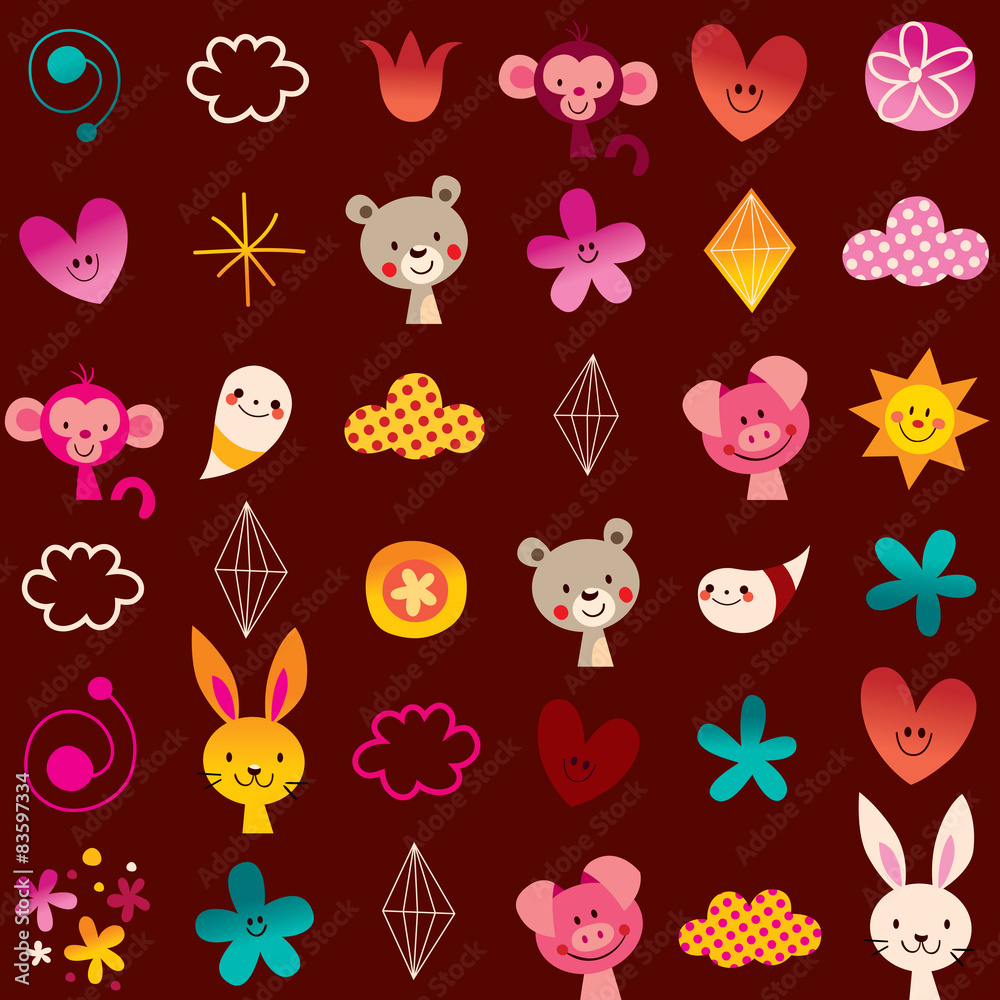 Fototapeta premium cute animals kids pattern