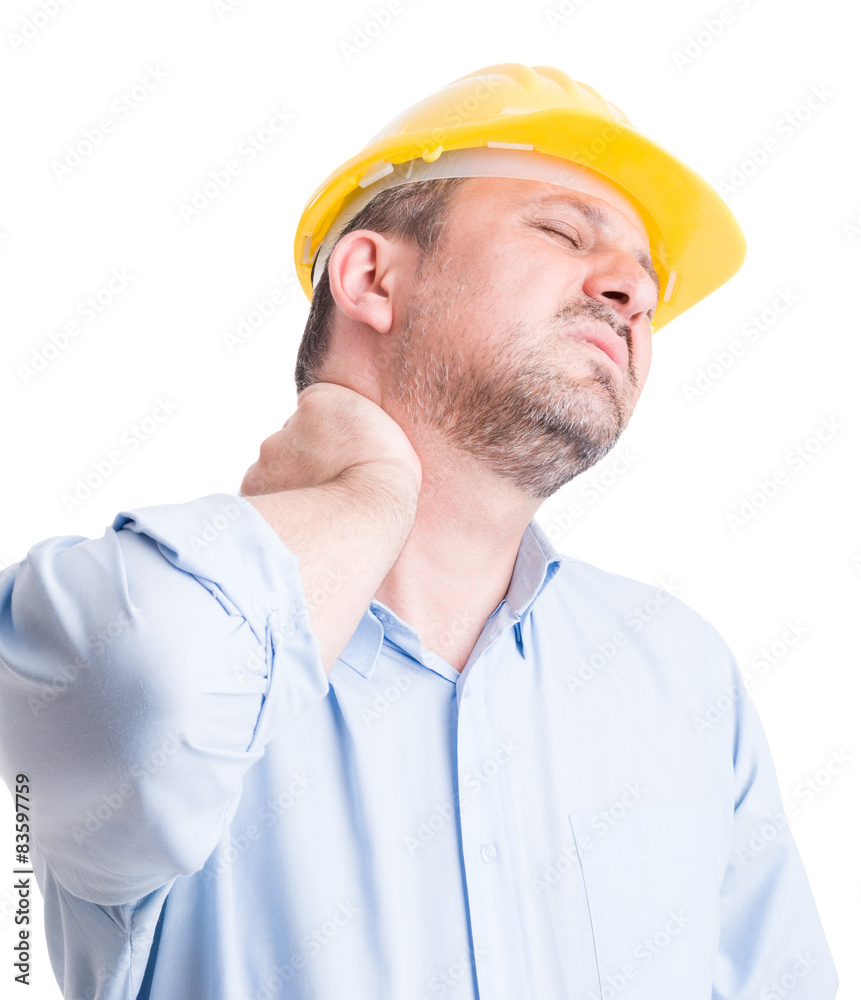 Back neck pain gesture by architect or engineer Back neck pain gesture by architect or engineer