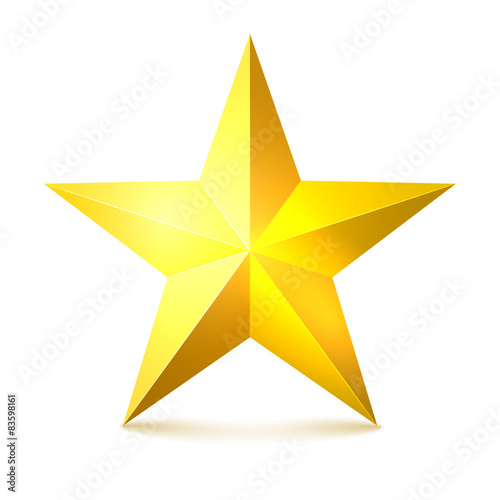 Gold star on a white background with shadows. Vector illustratio