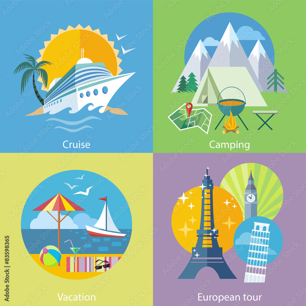 Traveling Tour, Cruise Ship and Camping Concept Traveling Tour, Cruise Ship and Camping Concept