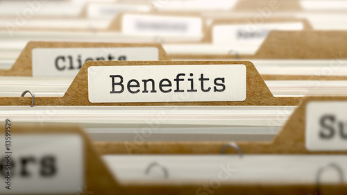 Benefits Concept with Word on Folder.