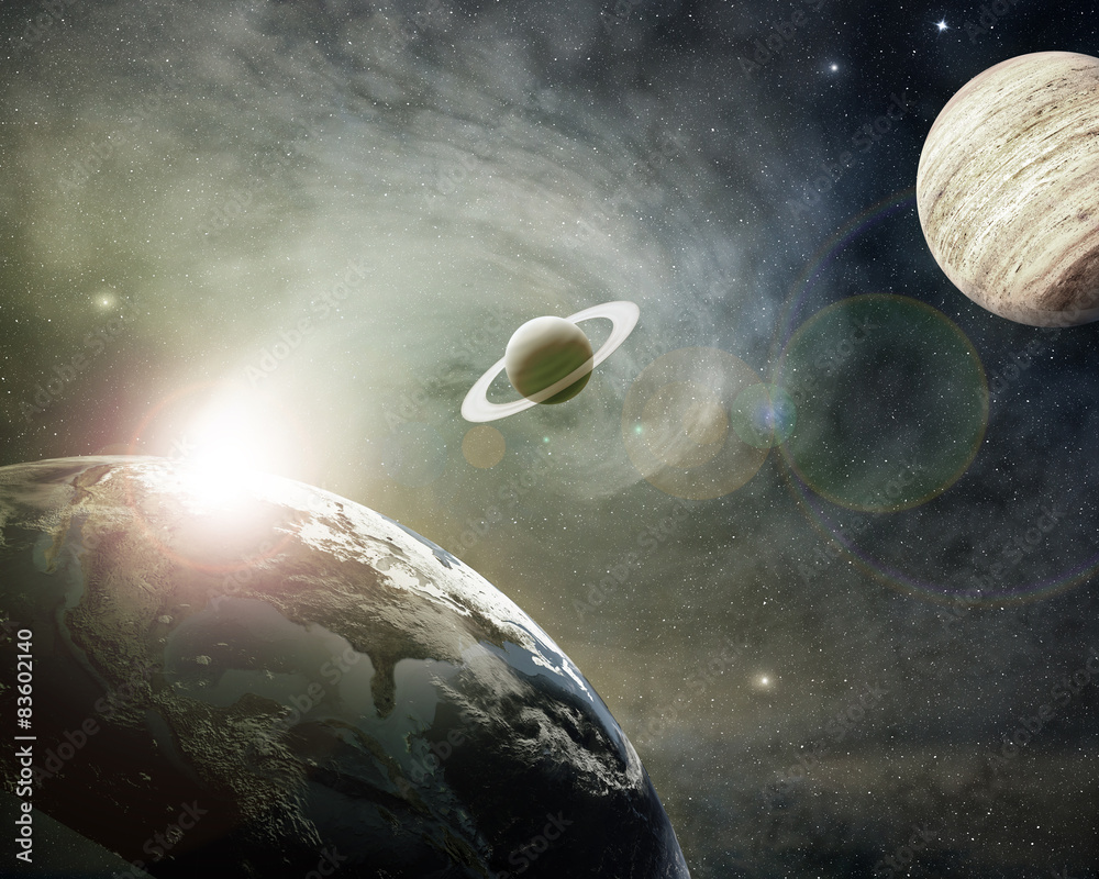Fototapeta premium planet earth, saturn and jupiter in a cosmic cloud
