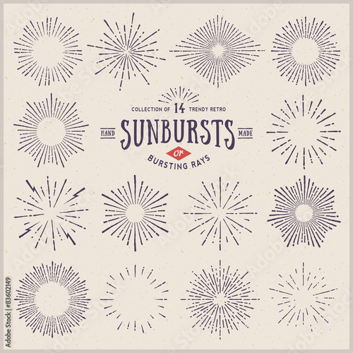 set of hand drawn retro sunbursts/bursting rays
