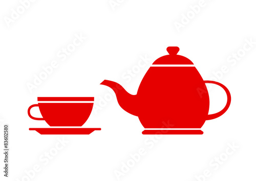Teapot and teacup on white background