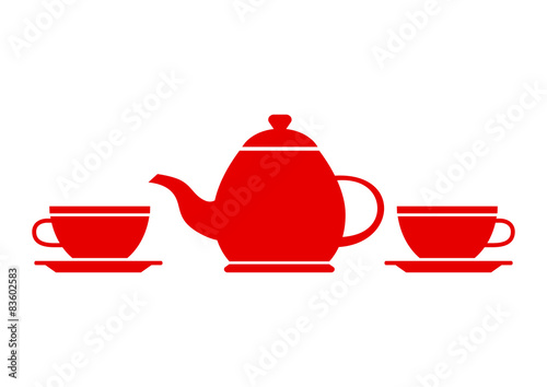 Teapot and teacup on white background