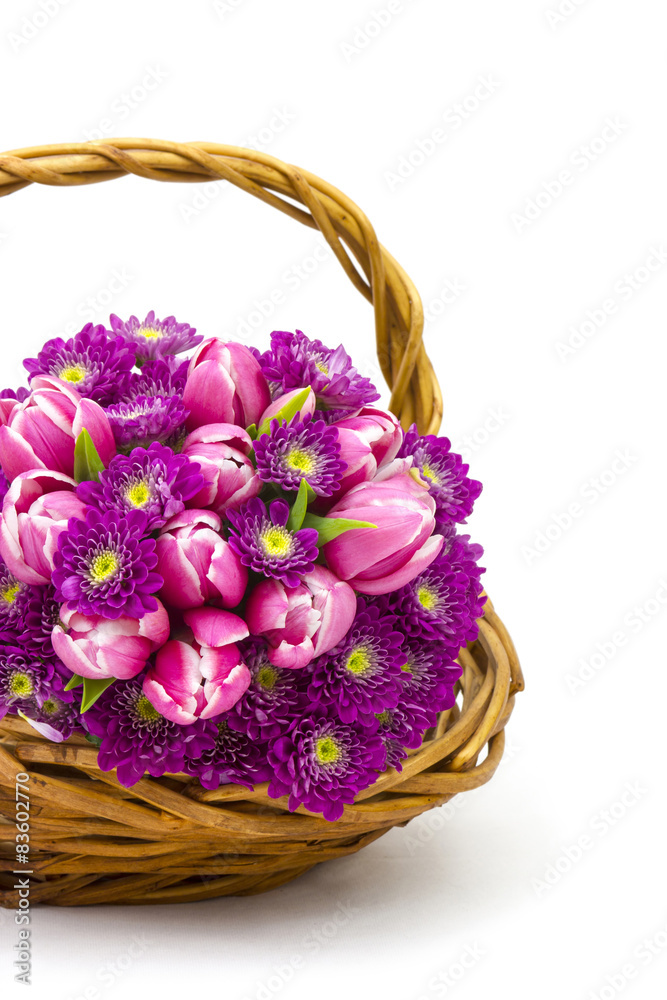 Bouquet made of tulips and chrysanthemum flowers