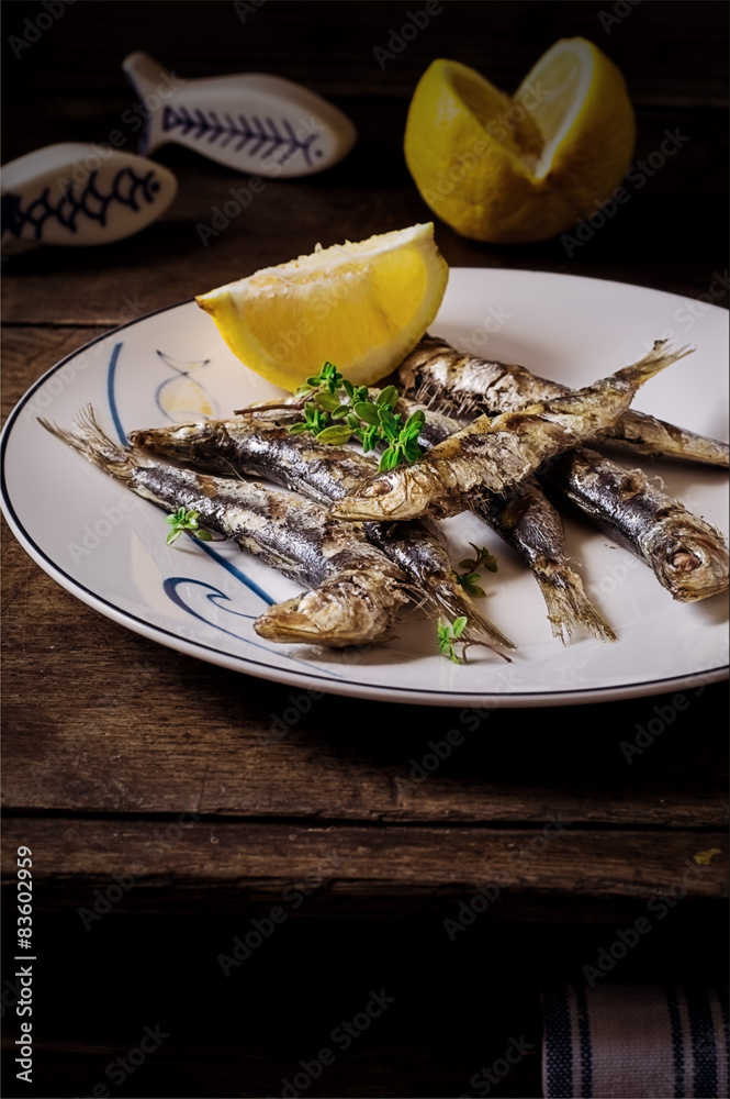 Still life with Grilled Sardines, Herbs and Lemon Still life with Grilled Sardines, Herbs and Lemon