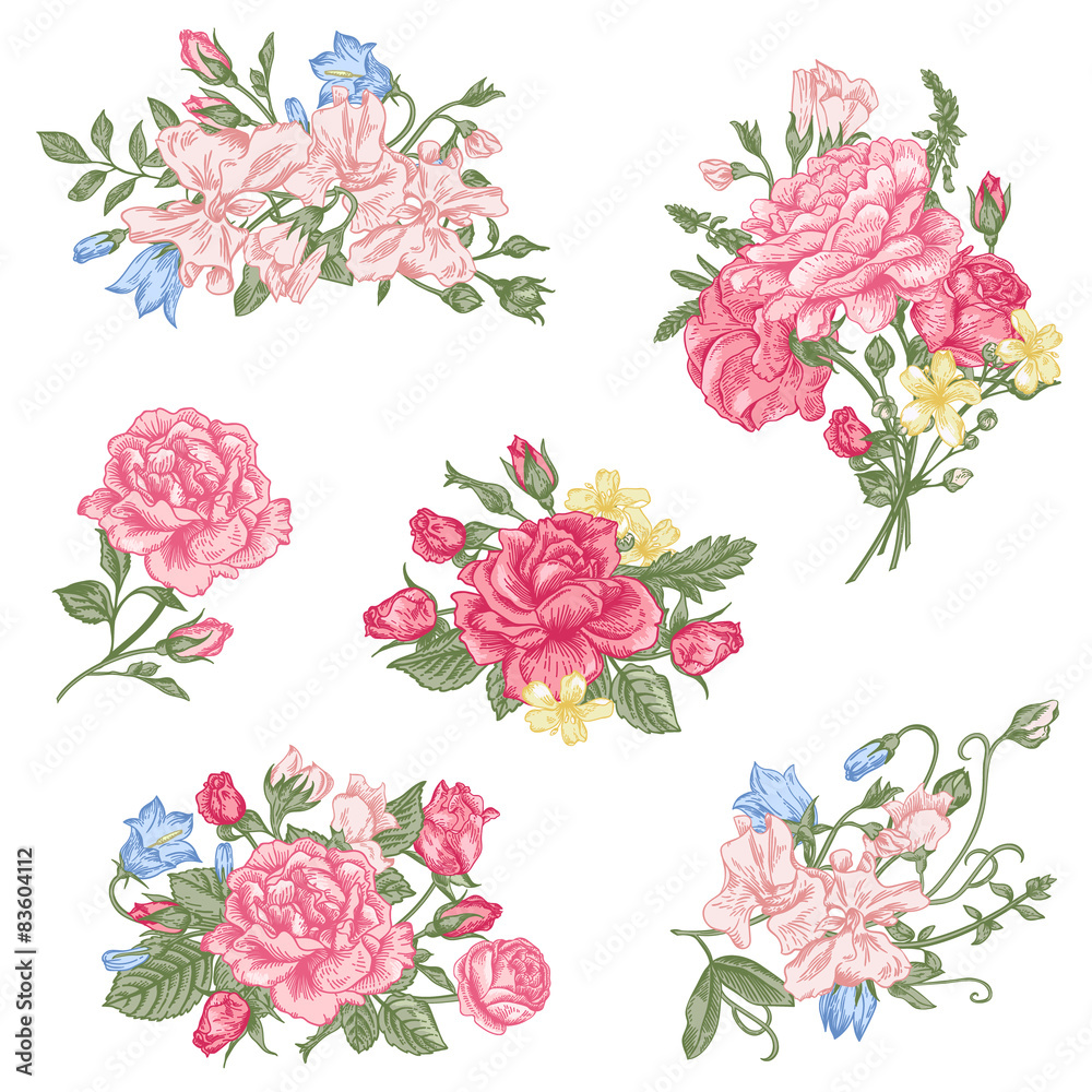 Set of vector floral design elements.