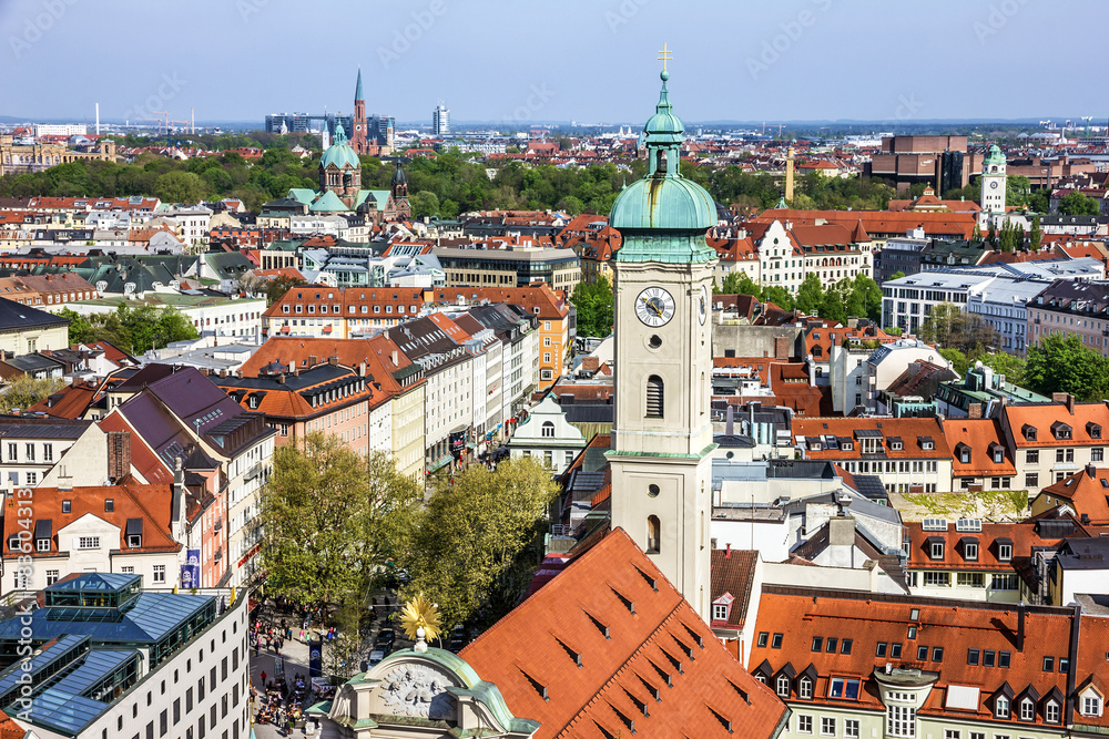 Fototapeta premium Munich scenic aerial panorama of the Old Town architecture, Bava