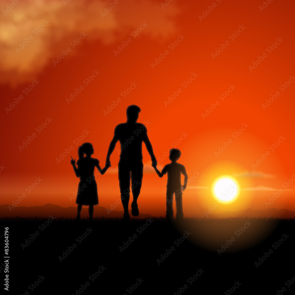 Father and children silhouette