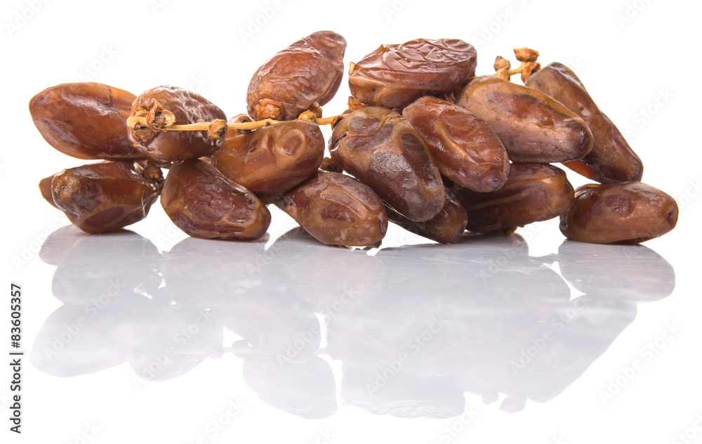 Date fruits over white background