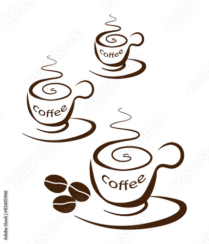 Three cups of coffee on a white background
