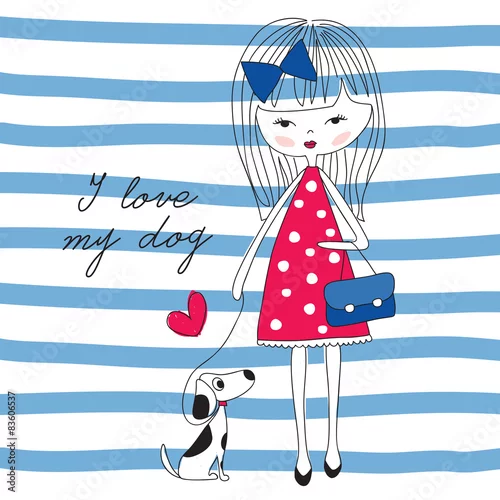 Obraz dziewczyna z psem ilustracji wektorowych