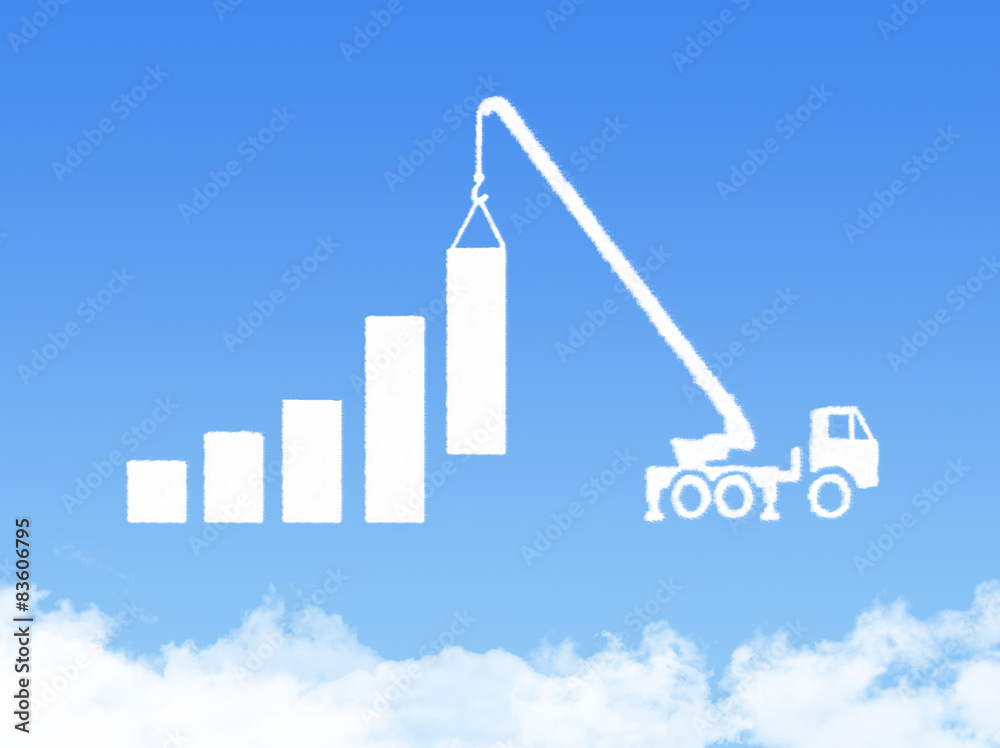 Cloud shape showing a crane pulling the last bar in a graph up