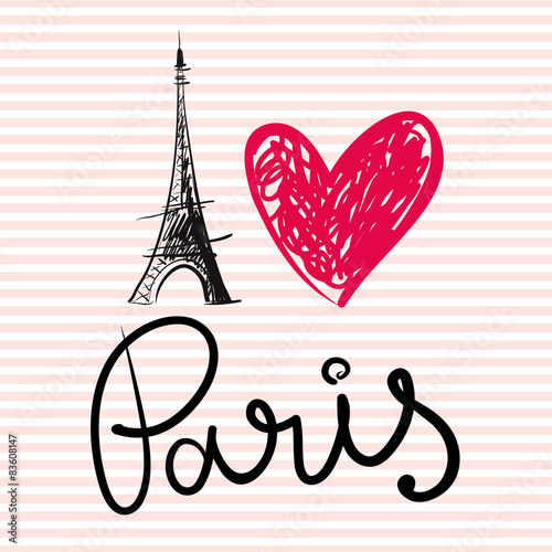 Vector hand drawn illustration with Eiffel tower