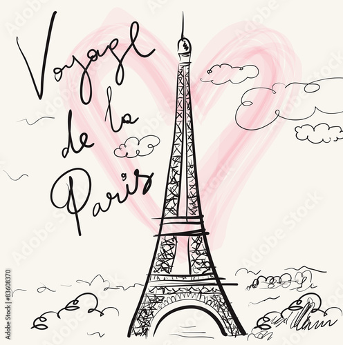 Vector hand drawn illustration with Eiffel tower