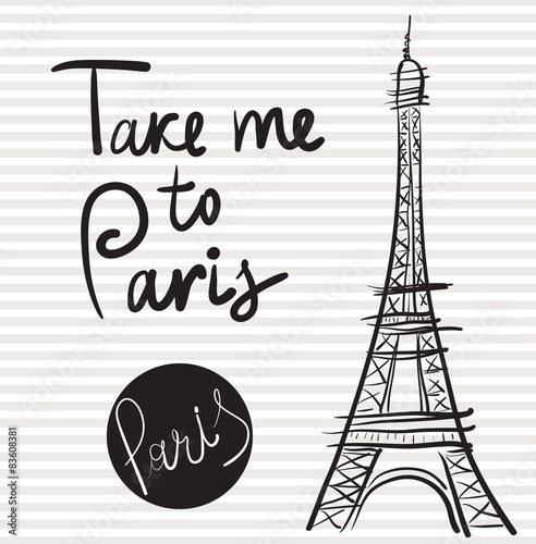 Vector hand drawn illustration with Eiffel tower