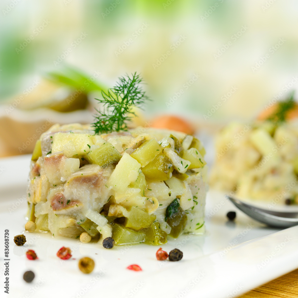 Fischsalat aus Matjes mit Apfel und Gurke Stock Photo | Adobe Stock