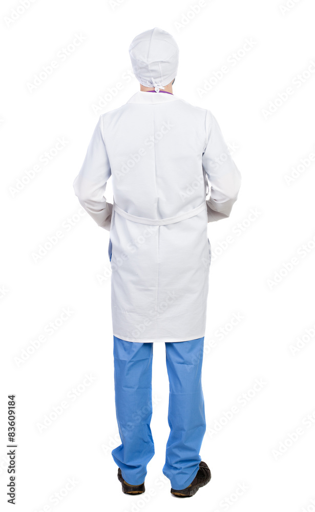 Back view of doctor in robe.