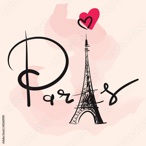Carta da parati Parigi - Carta da parati Vector hand drawn illustration with Eiffel tower