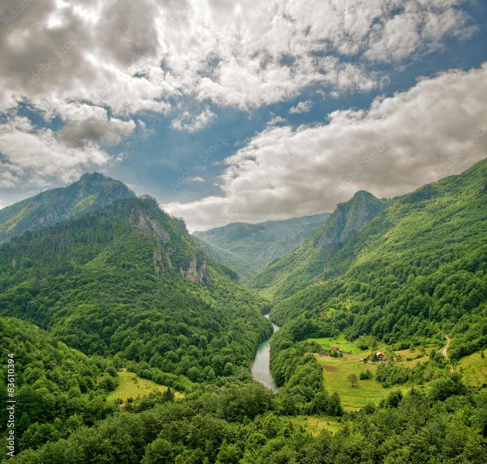 Tara River Canyon Under Cloudy Sky, Montenegro