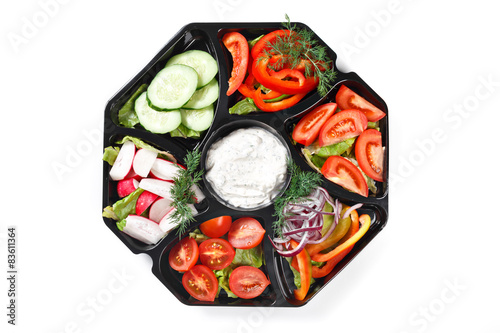 top view of buffet box catering with vegetables
