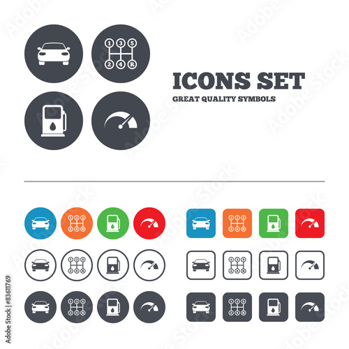 Transport icons. Tachometer and petrol station.